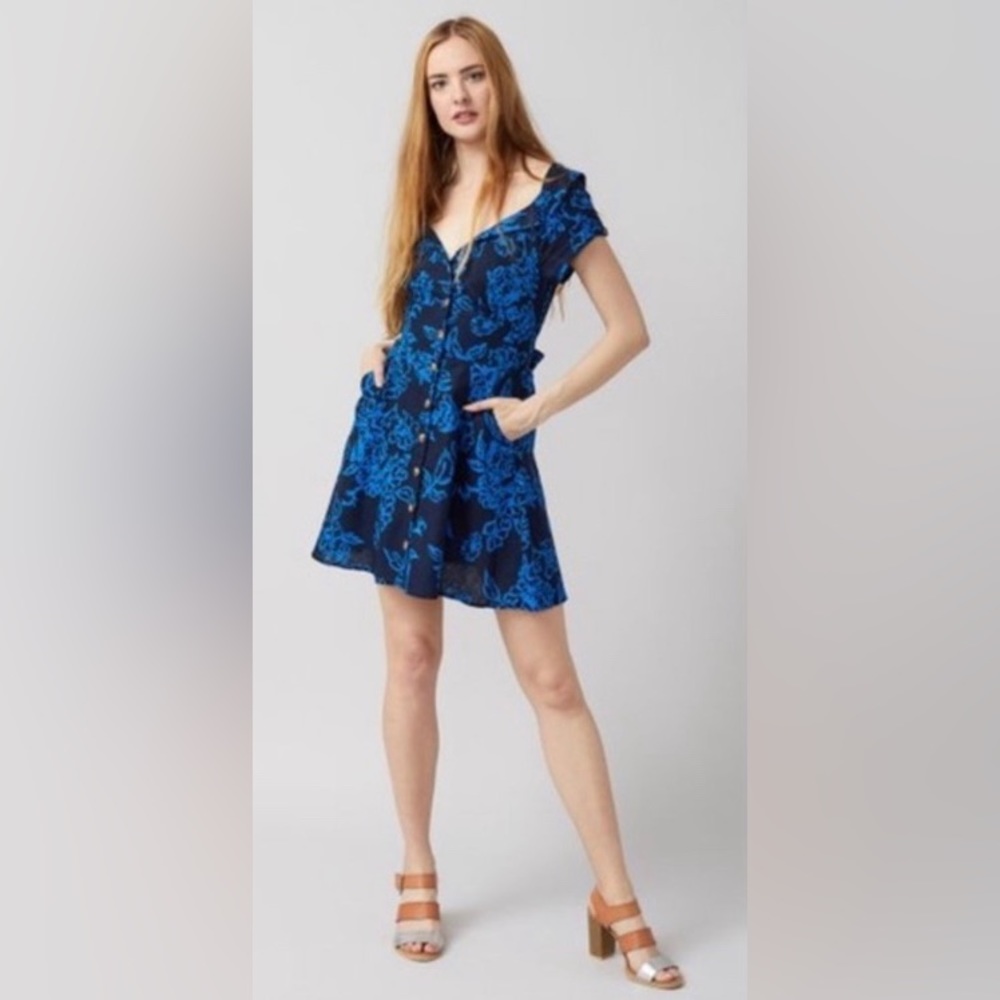 Free People A Thing Called Love black blue linen blend dress, VGUC